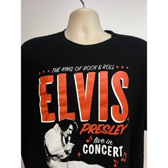 Elvis Presley Black Graphic Band T-Shirt 2XL King of Rock & Roll Live in Concert - Picture 4 of 6